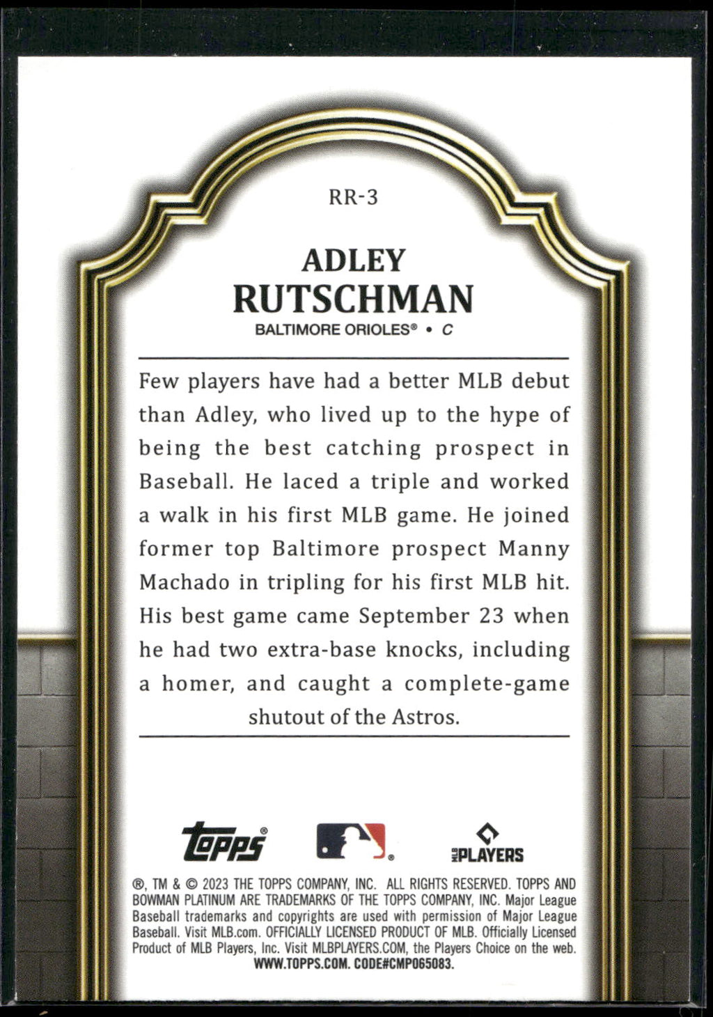 2023 Bowman Platinum #RR-3 Adley Rutschman Renowned Rookies