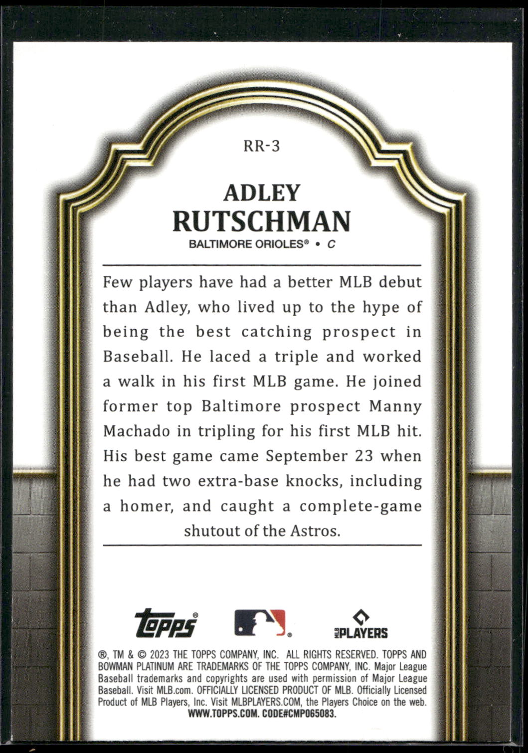 2023 Bowman Platinum #RR-3 Adley Rutschman Renowned Rookies