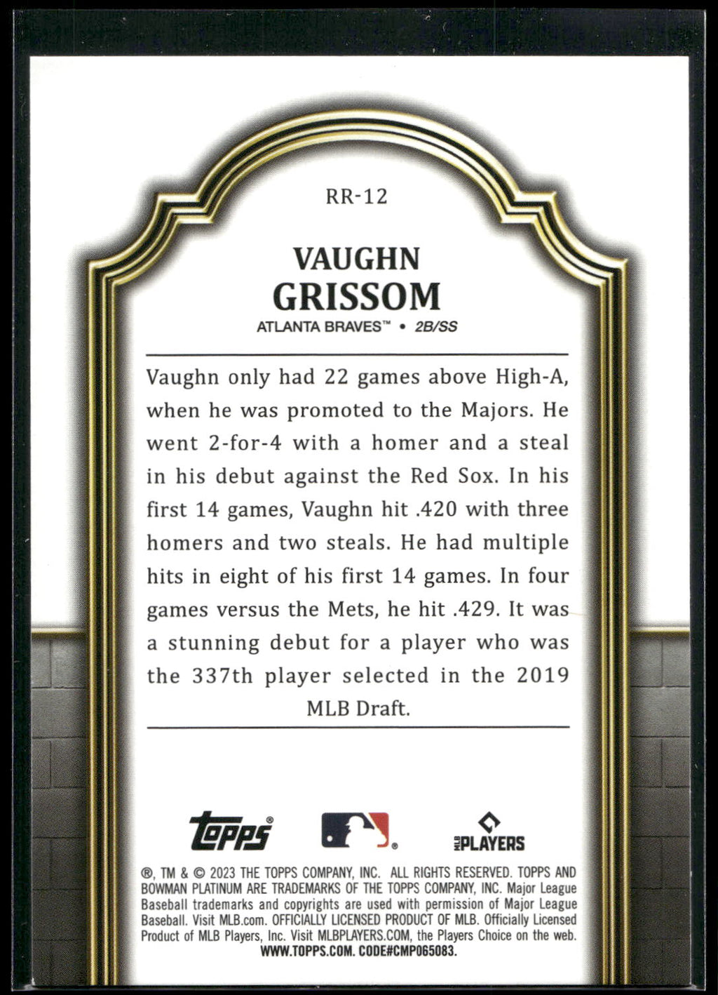 2023 Bowman Platinum #RR-12 Vaughn Grissom Renowned Rookies
