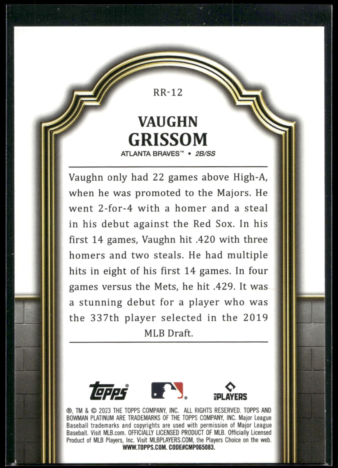 2023 Bowman Platinum #RR-12 Vaughn Grissom Renowned Rookies
