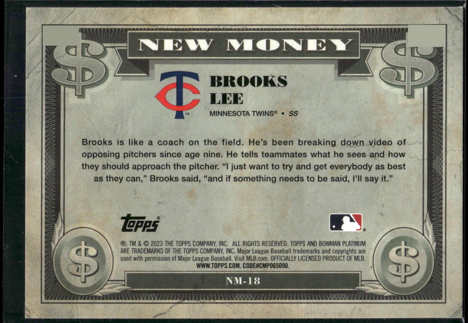 2023 Bowman Platinum #NM-18 Brooks Lee New Money
