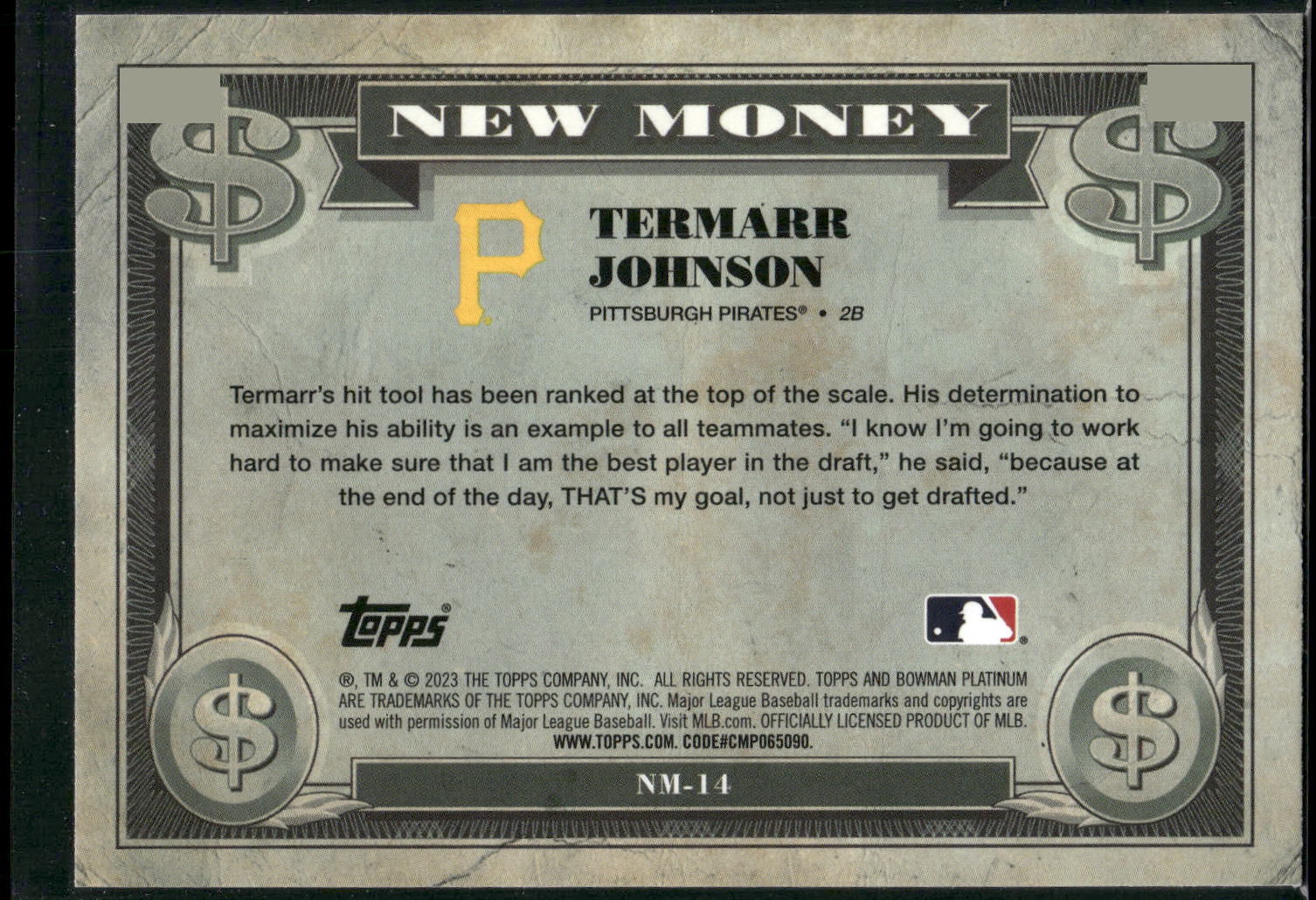 2023 Bowman Platinum #NM-14 Termarr Johnson New Money