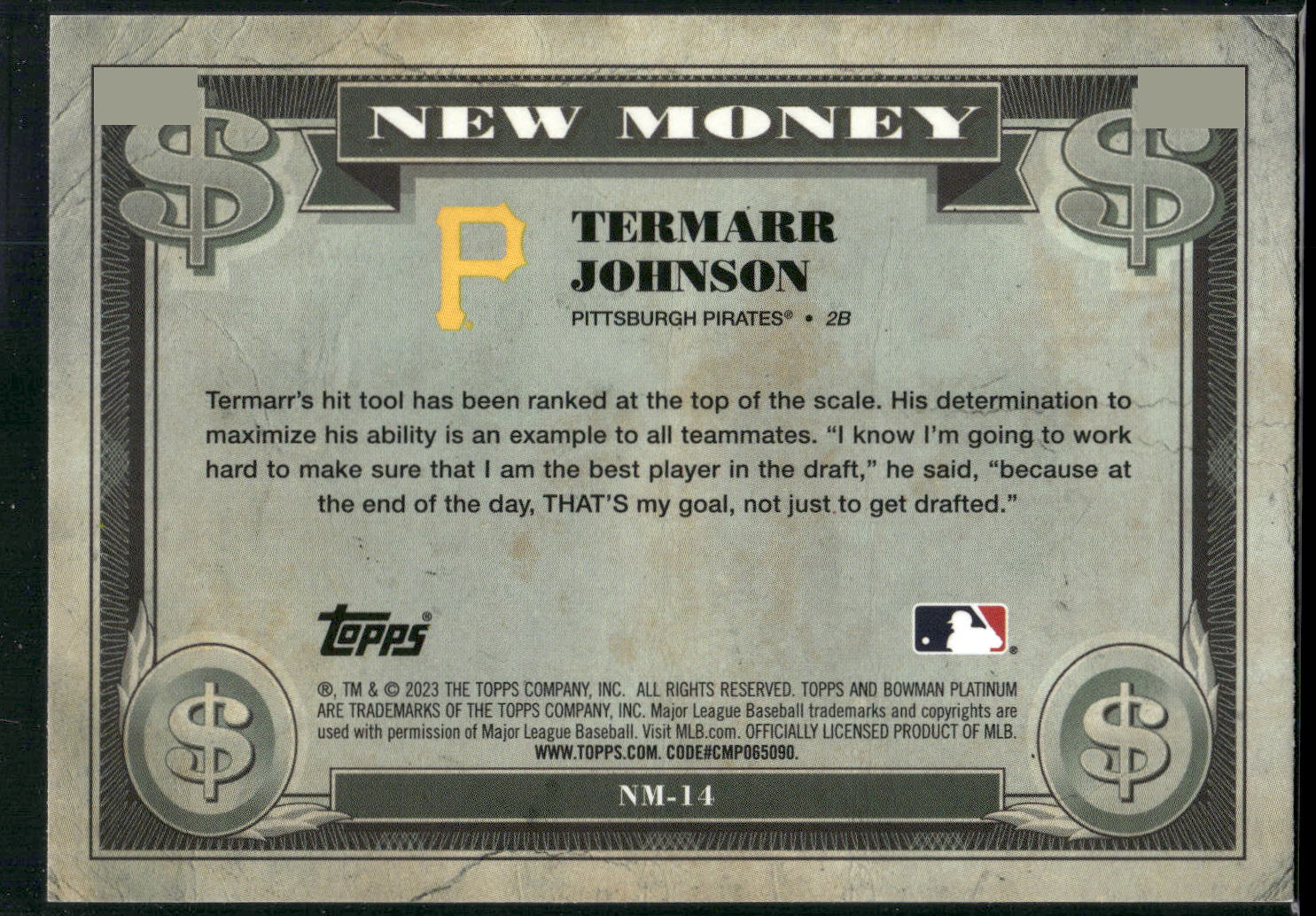 2023 Bowman Platinum #NM-14 Termarr Johnson New Money