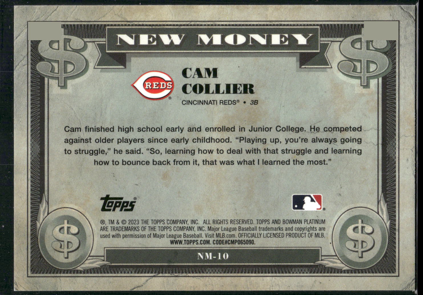 2023 Bowman Platinum #NM-10 Cam Collier New Money