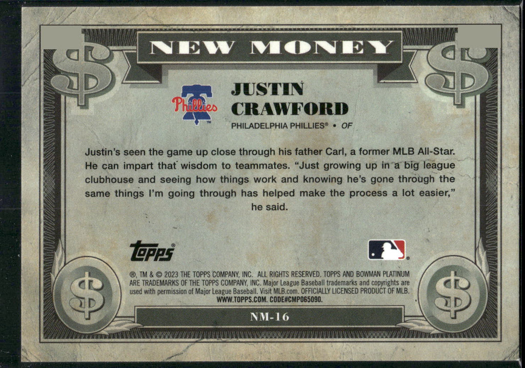 2023 Bowman Platinum #NM-16 Justin Crawford New Money