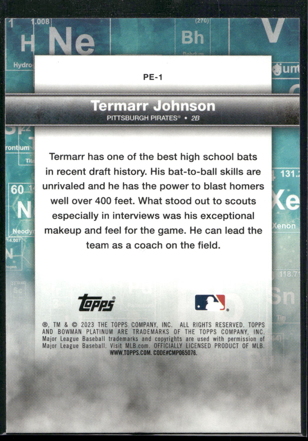 2023 Bowman Platinum #PE-1 Termarr Johnson Precious Elements