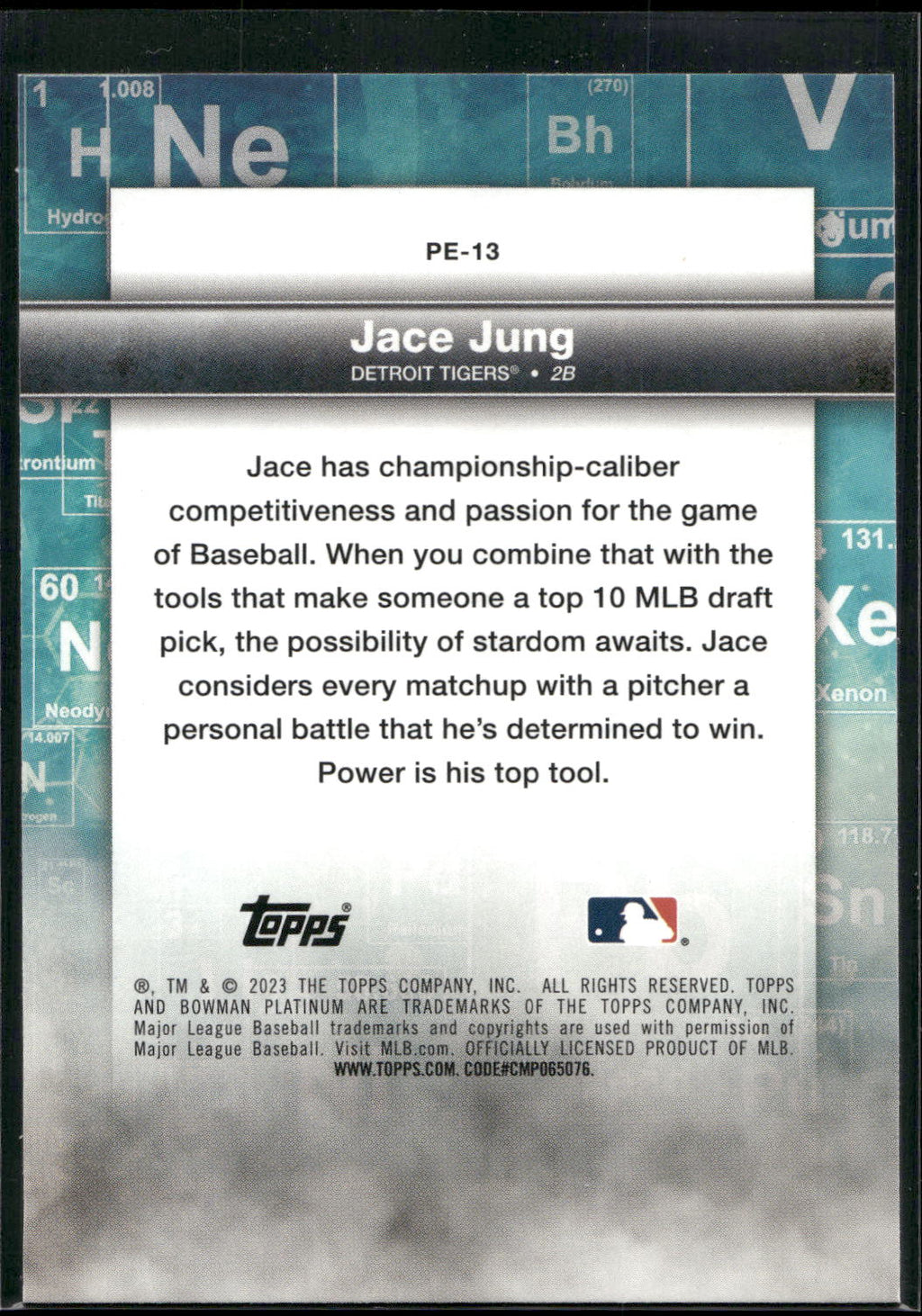 2023 Bowman Platinum #PE-13 Jace Jung Precious Elements