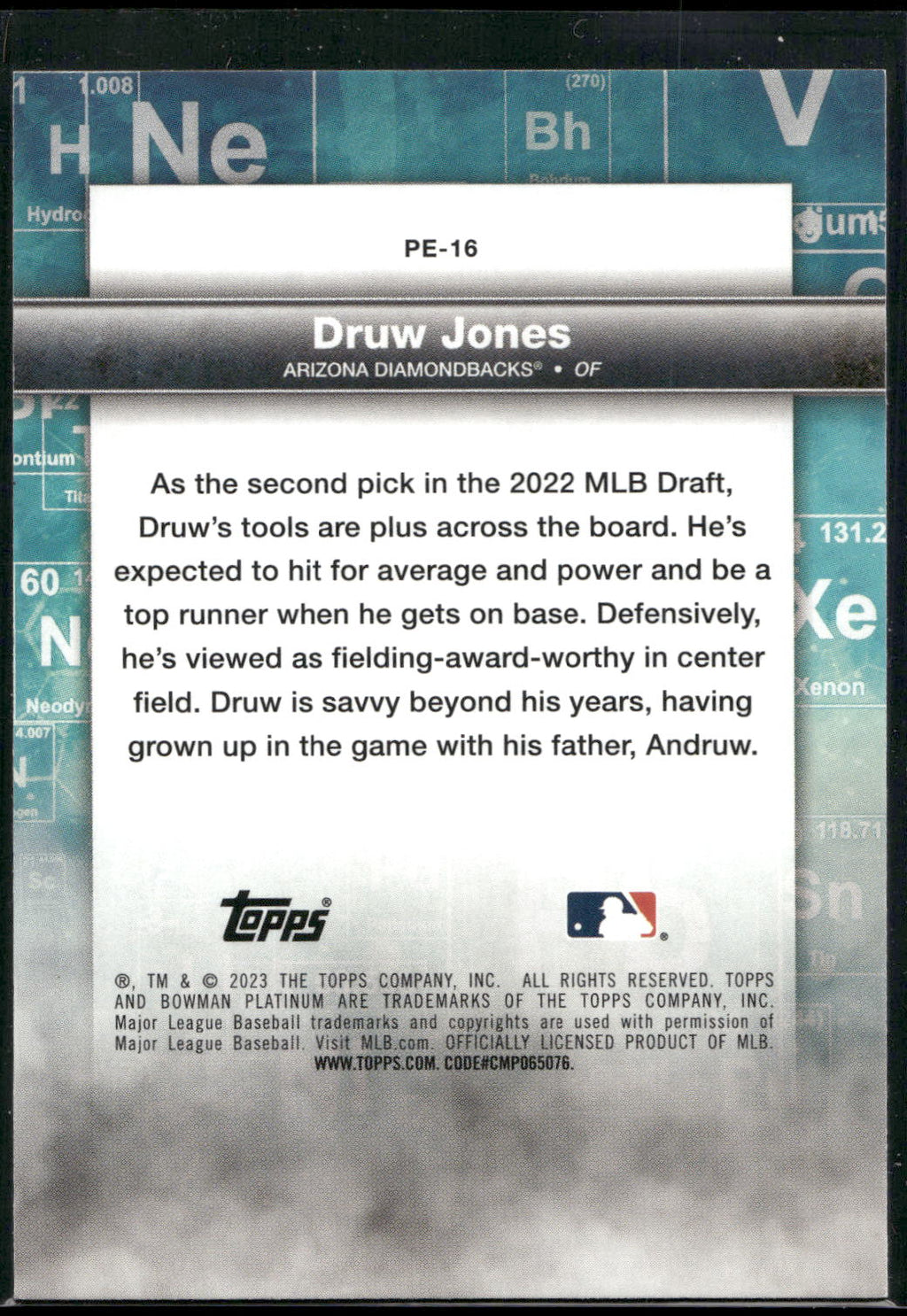 2023 Bowman Platinum #PE-16 Druw Jones Precious Elements