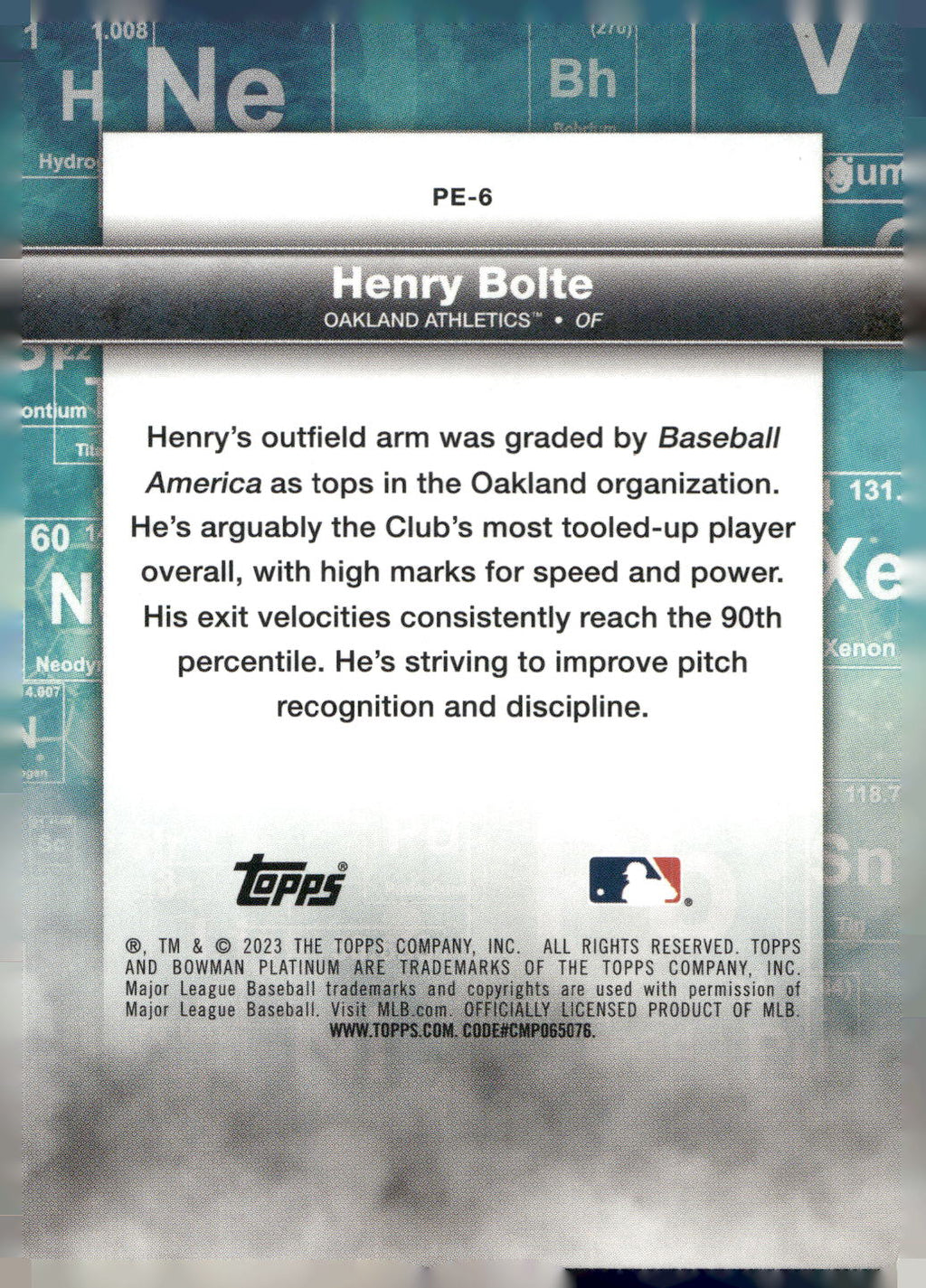 2023 Bowman Platinum #PE-6 Henry Bolte Precious Elements