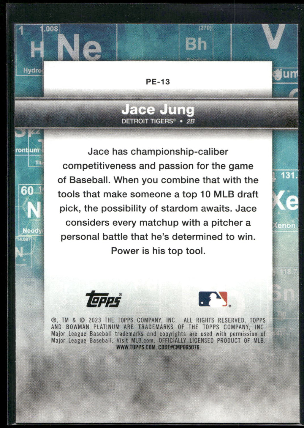 2023 Bowman Platinum #PE-13 Jace Jung Precious Elements