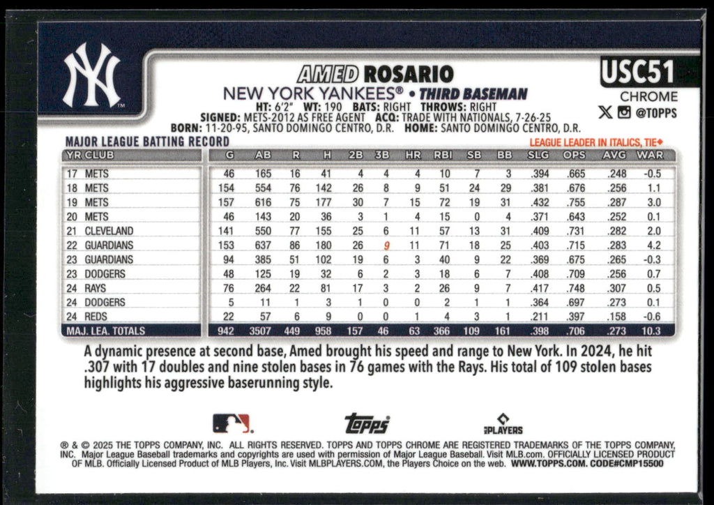2025 Topps Chrome Update #USC51 Amed Rosario