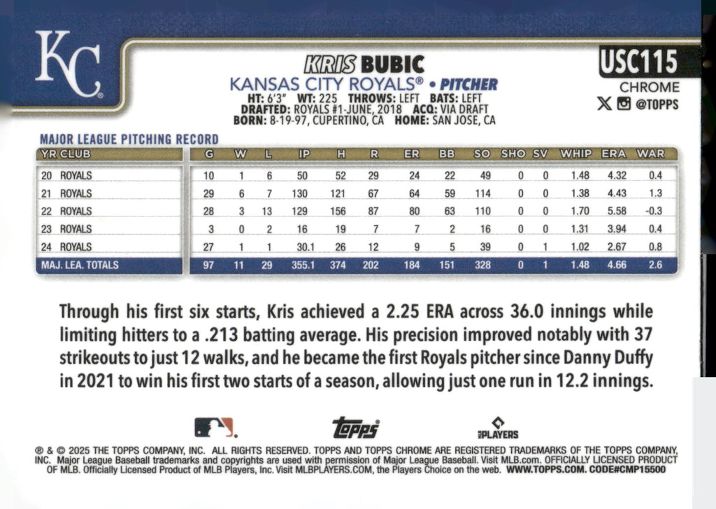 2025 Topps Chrome Update #USC115 Kris Bubic