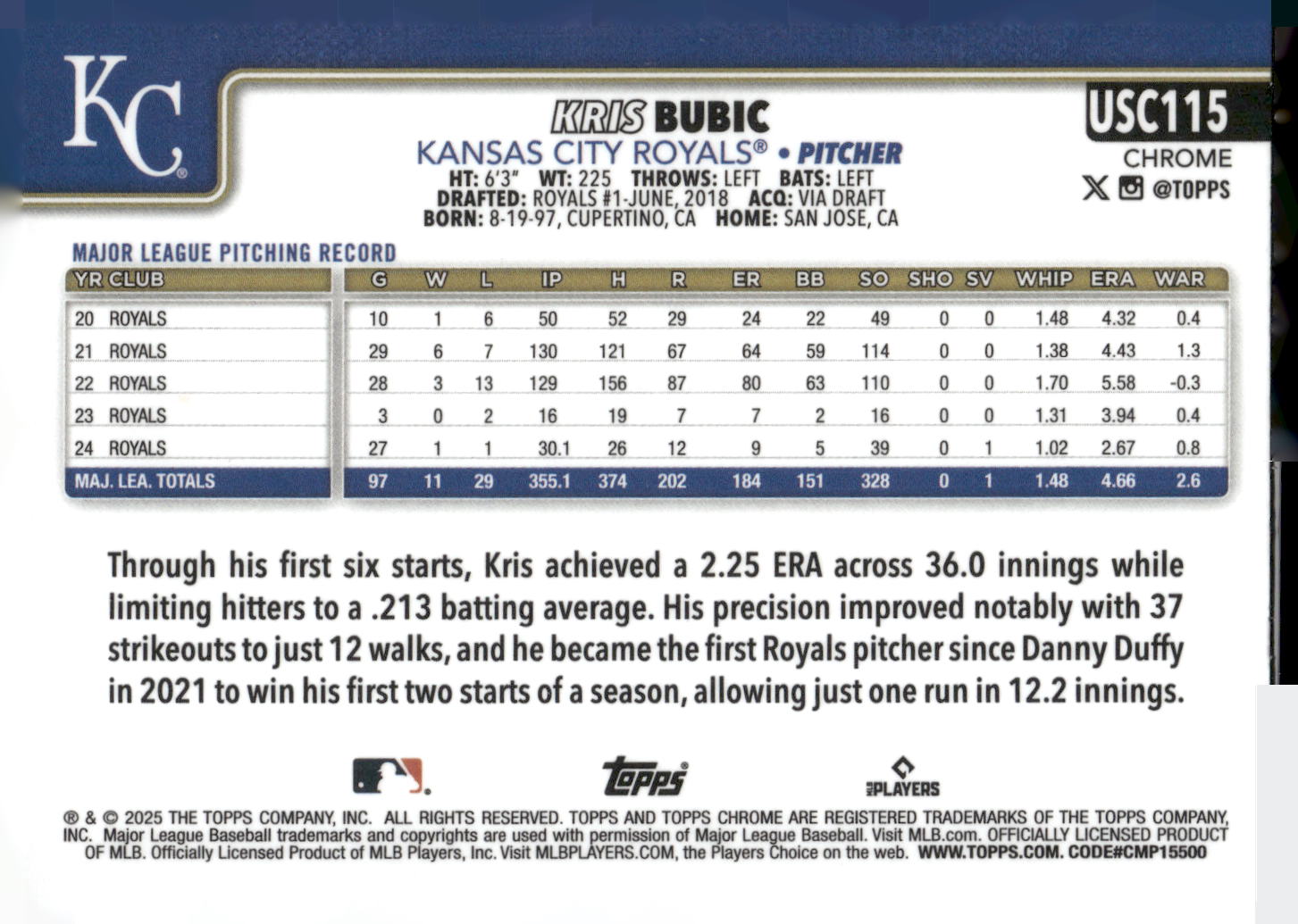 2025 Topps Chrome Update #USC115 Kris Bubic