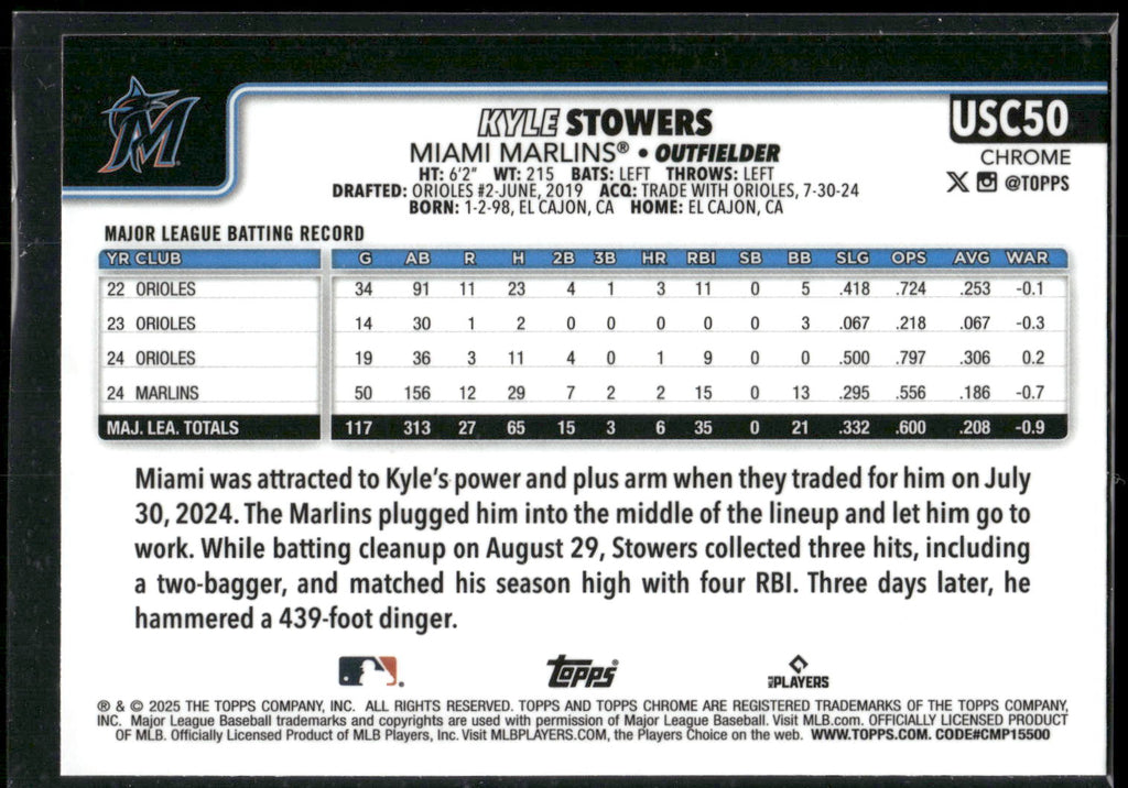2025 Topps Chrome Update #USC50 Kyle Stowers