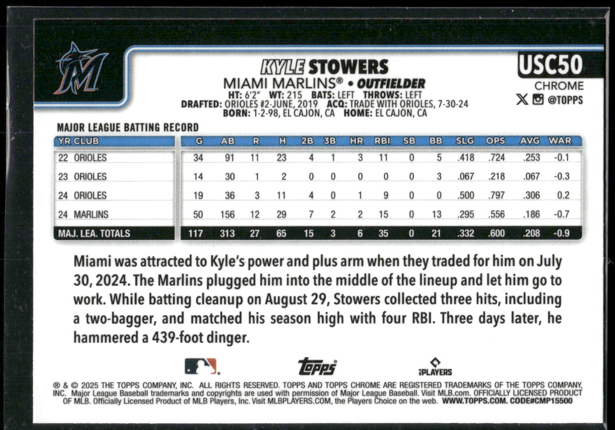 2025 Topps Chrome Update #USC50 Kyle Stowers