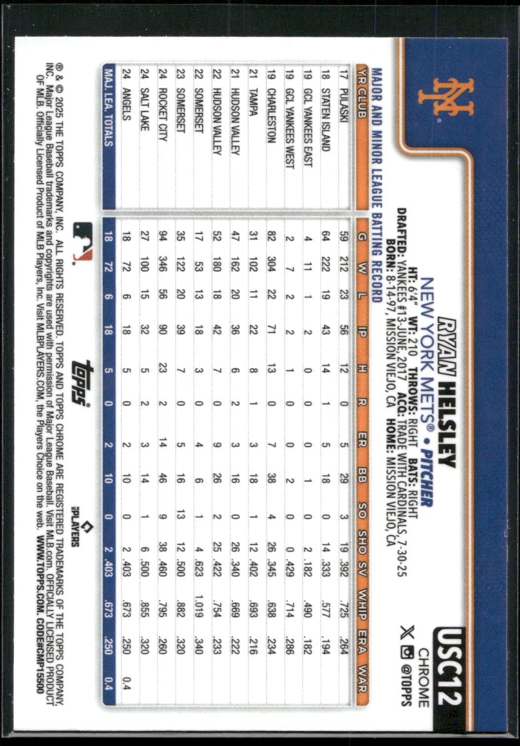 2025 Topps Chrome Update #USC12 Ryan Helsley