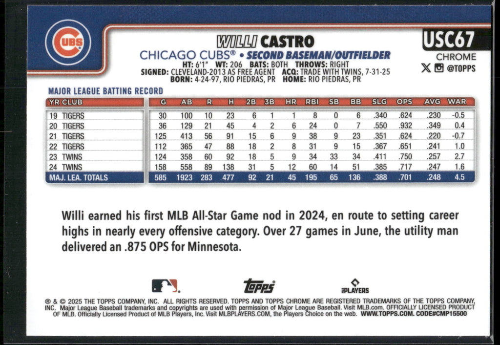 2025 Topps Chrome Update #USC67 Willi Castro