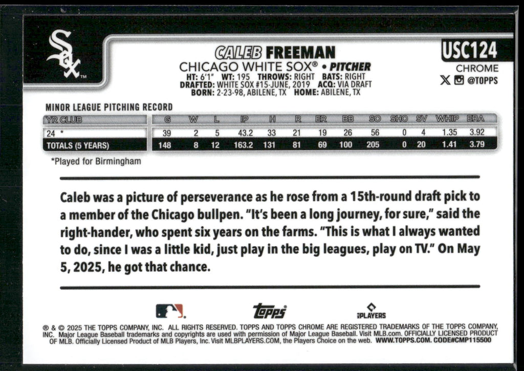 2025 Topps Chrome Update #USC124 Caleb Freeman