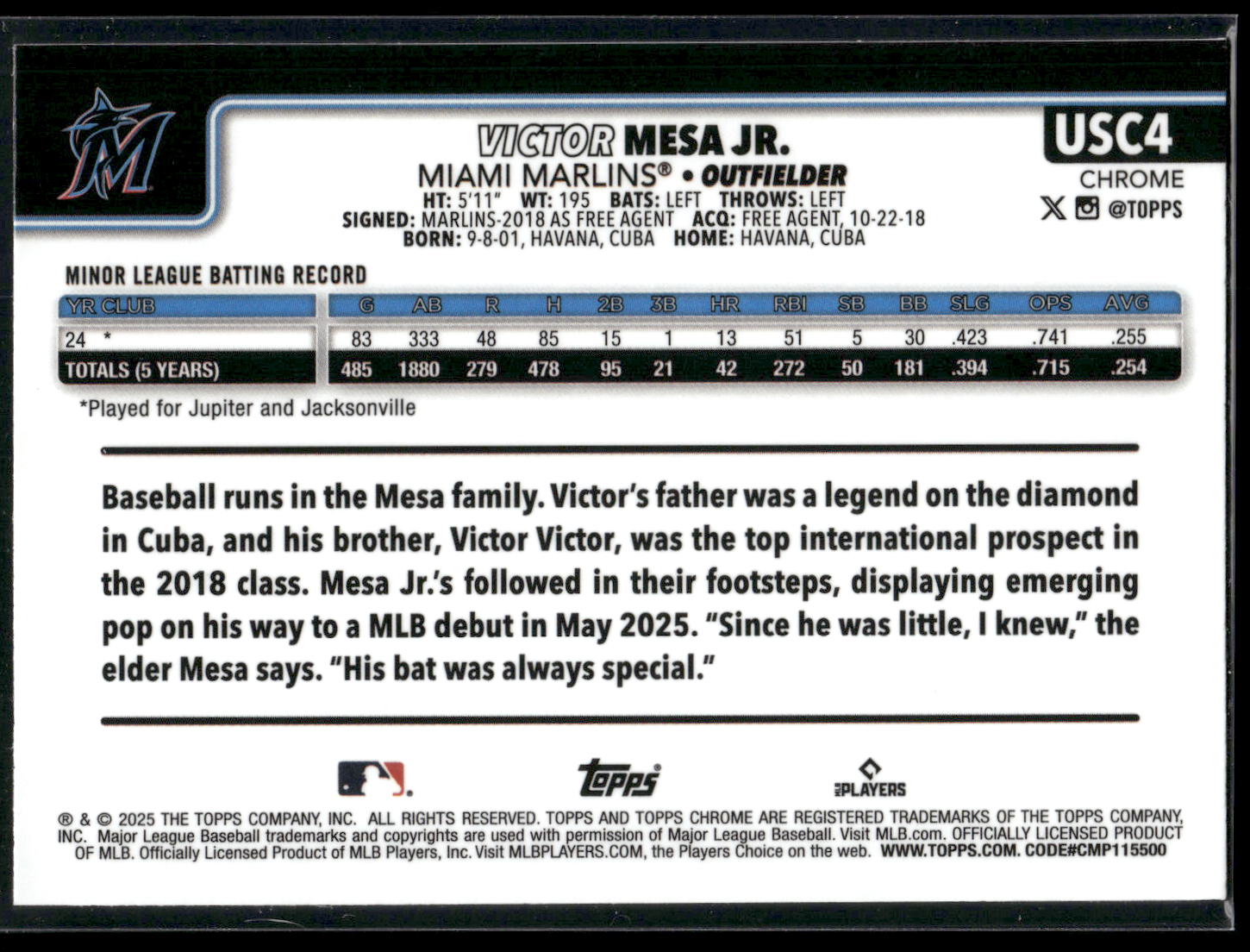 2025 Topps Chrome Update #USC4 Victor Mesa Jr.