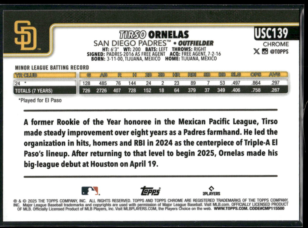 2025 Topps Chrome Update #USC139 Tirso Ornelas