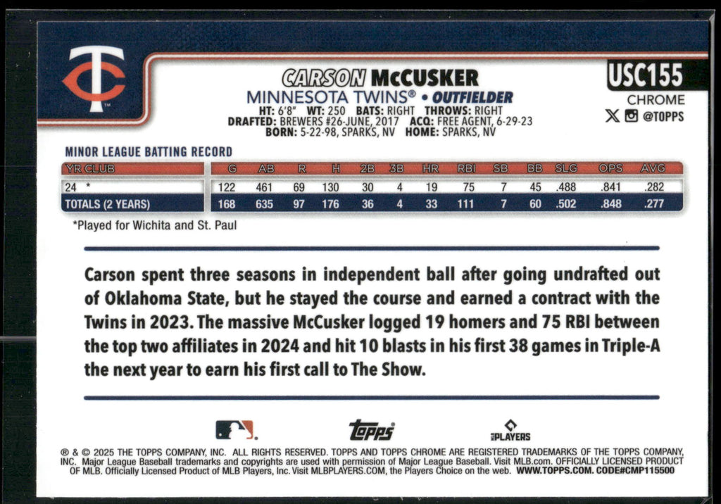 2025 Topps Chrome Update #USC155 Carson McCusker