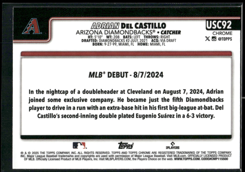 2025 Topps Chrome Update #USC92 Adrian Del Castillo