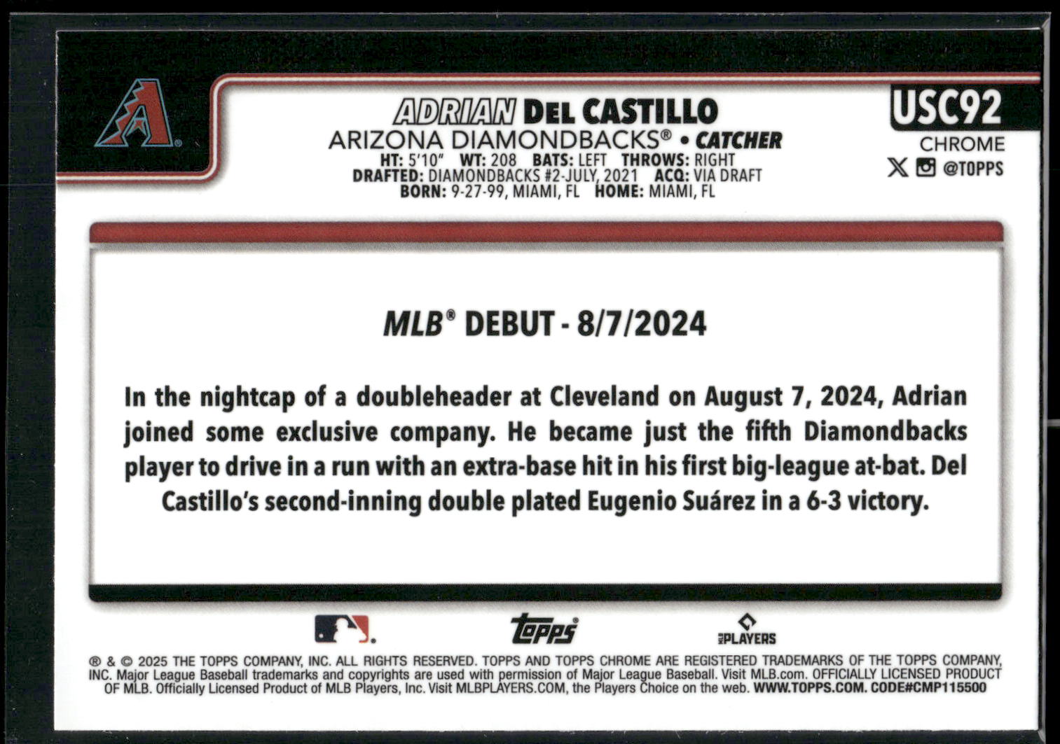 2025 Topps Chrome Update #USC92 Adrian Del Castillo