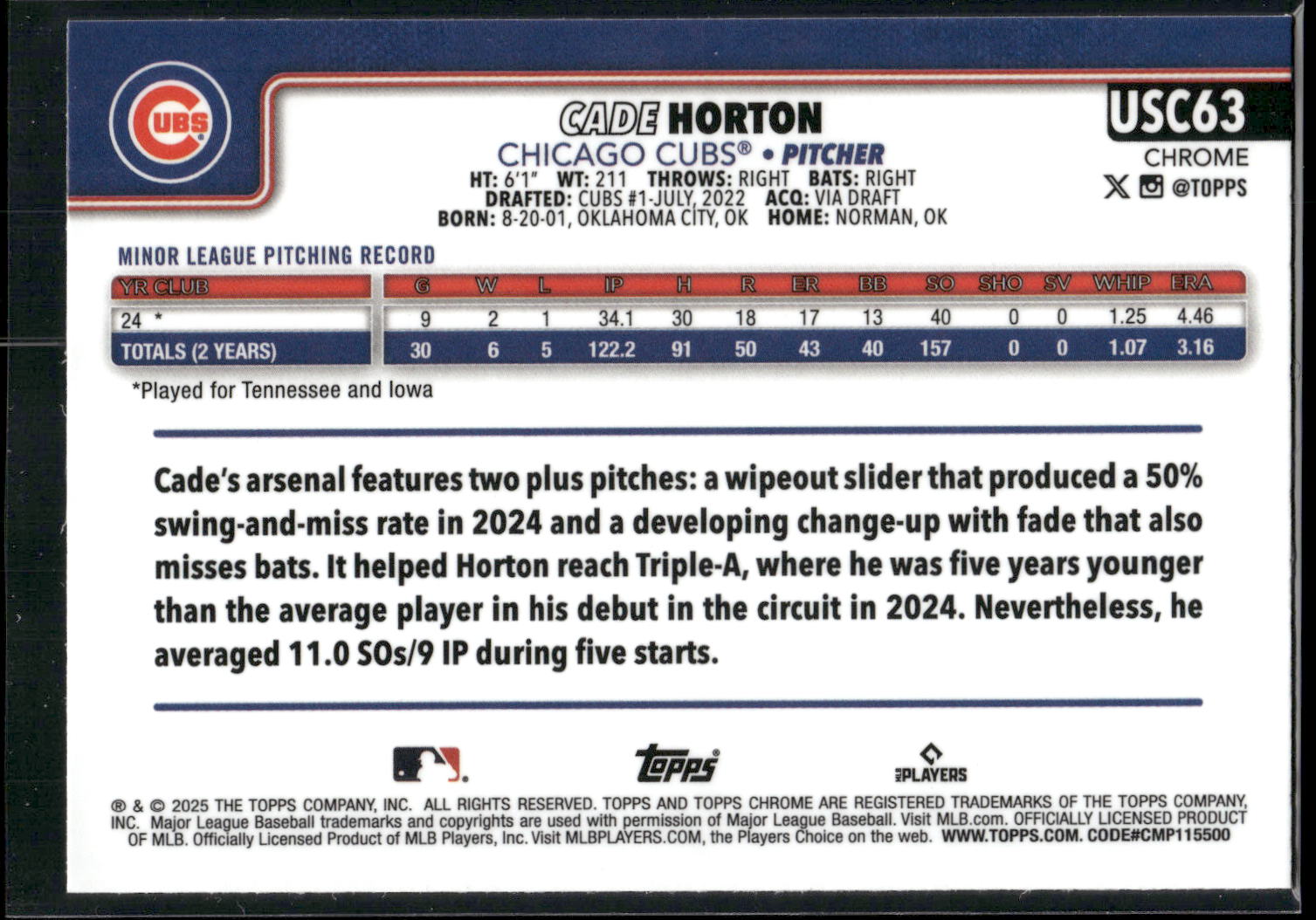 2025 Topps Chrome Update #USC63 Cade Horton