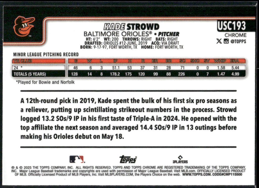 2025 Topps Chrome Update #USC193 Kade Strowd
