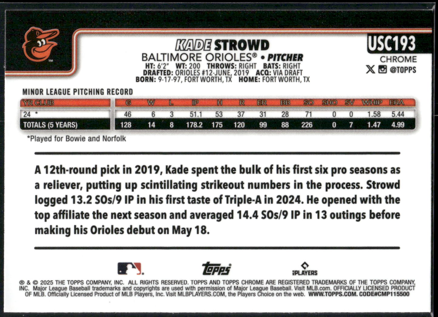 2025 Topps Chrome Update #USC193 Kade Strowd
