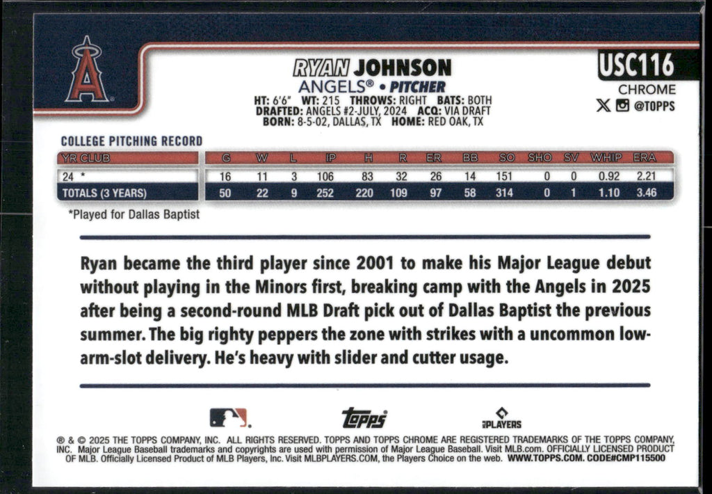 2025 Topps Chrome Update #USC116 Ryan Johnson