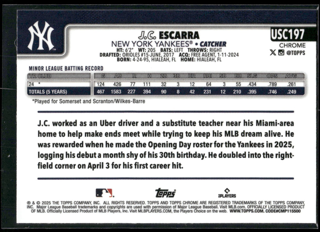 2025 Topps Chrome Update #USC197 J.C. Escarra
