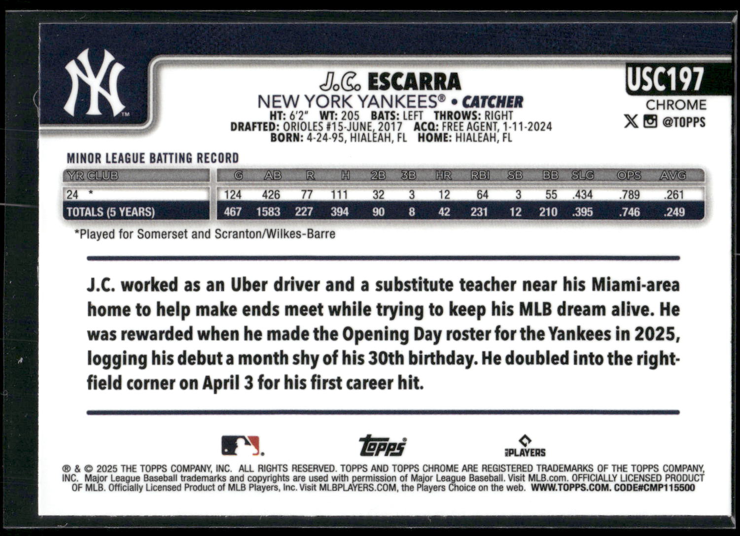 2025 Topps Chrome Update #USC197 J.C. Escarra
