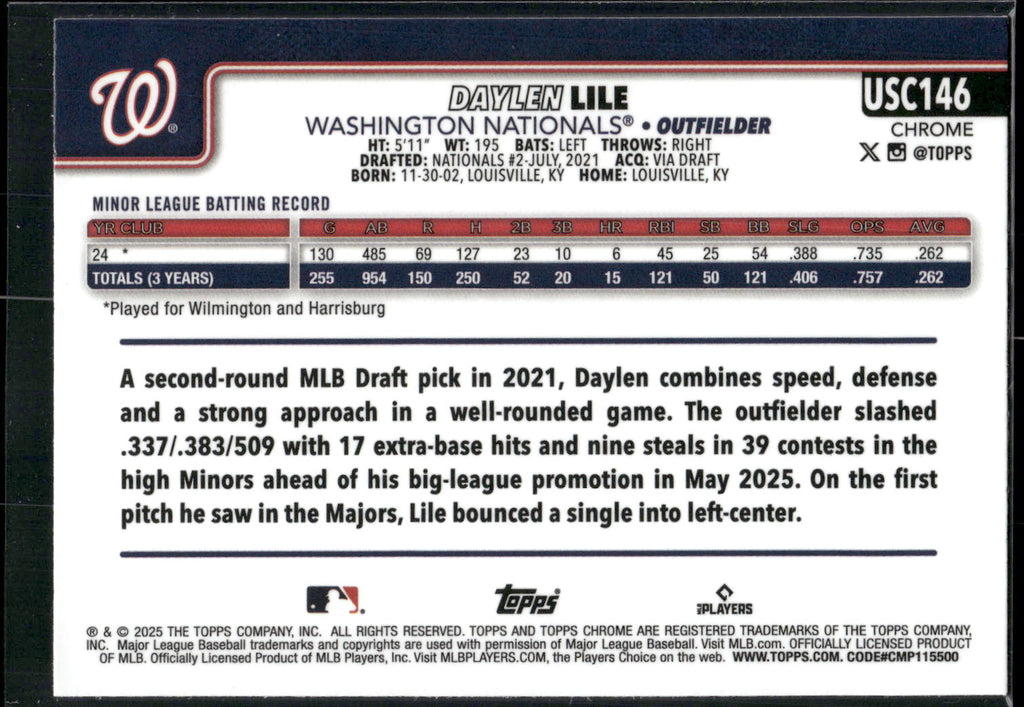 2025 Topps Chrome Update #USC146 Daylen Lile
