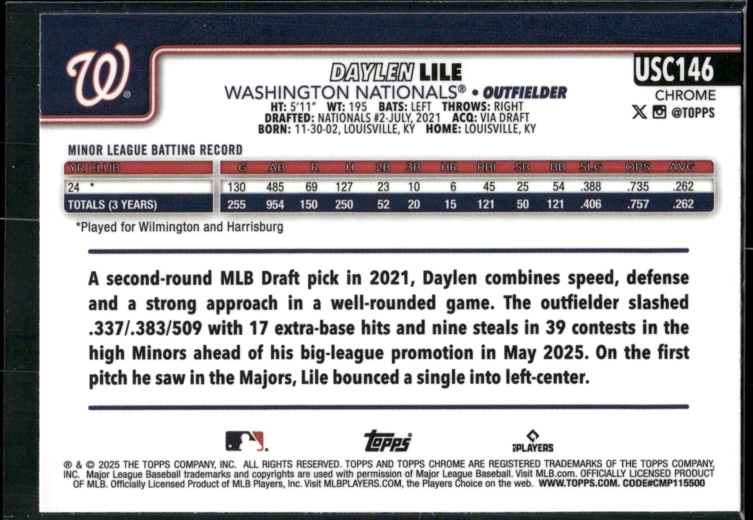 2025 Topps Chrome Update #USC146 Daylen Lile