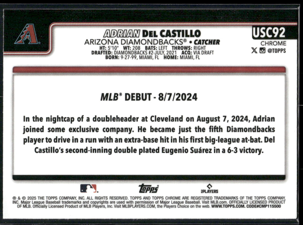 2025 Topps Chrome Update #USC92 Adrian Del Castillo
