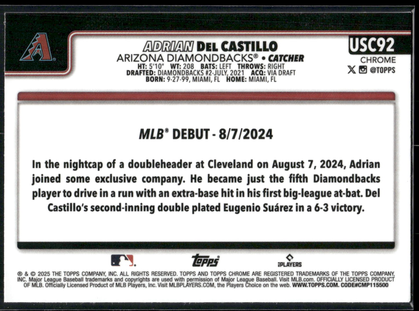 2025 Topps Chrome Update #USC92 Adrian Del Castillo
