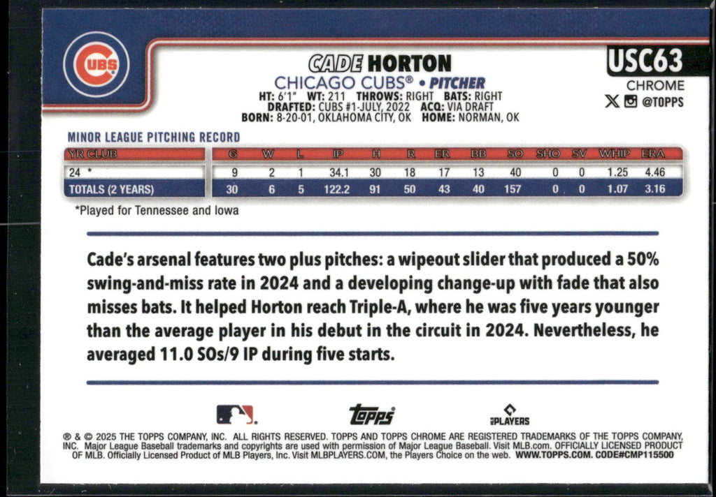 2025 Topps Chrome Update #USC63 Cade Horton
