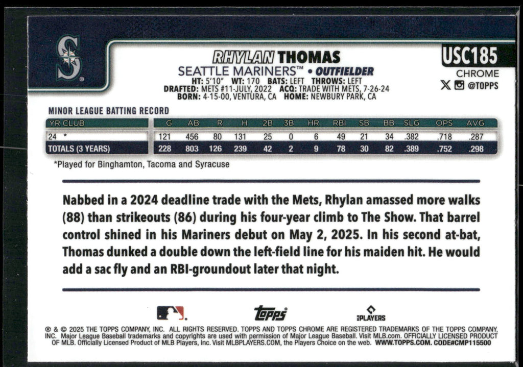2025 Topps Chrome Update #USC185 Rhylan Thomas