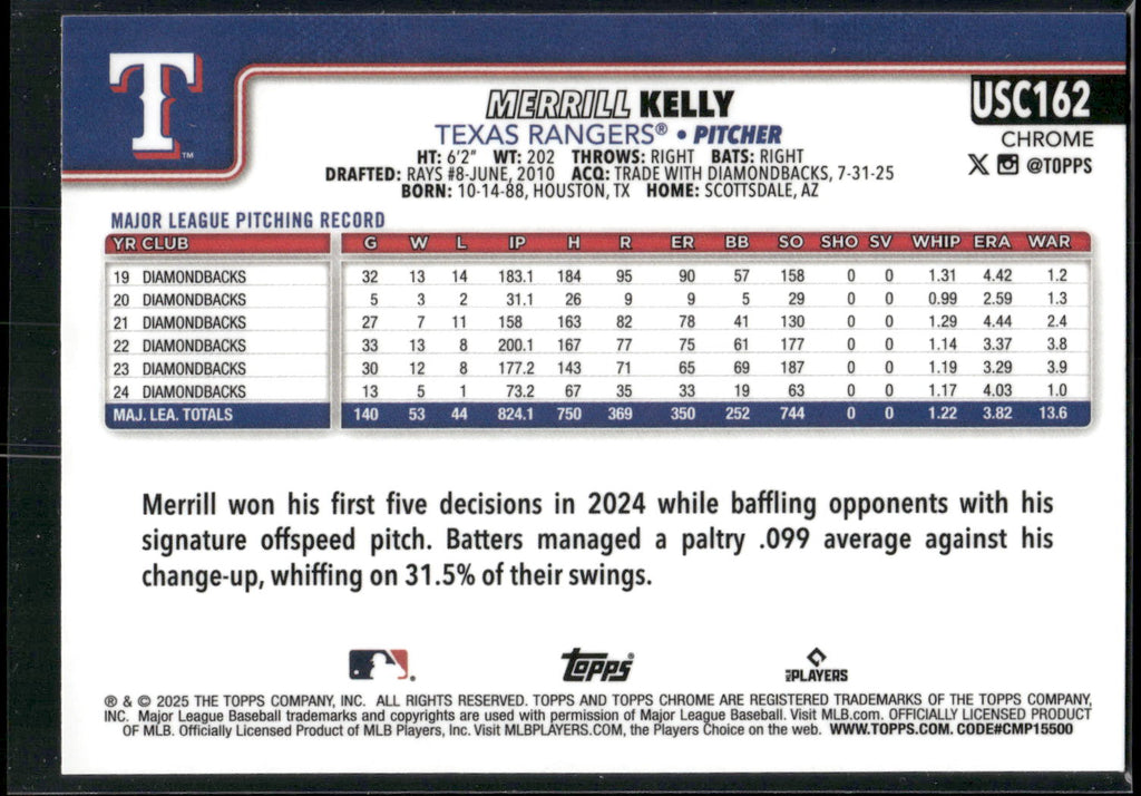 2025 Topps Chrome Update #USC162 Merrill Kelly