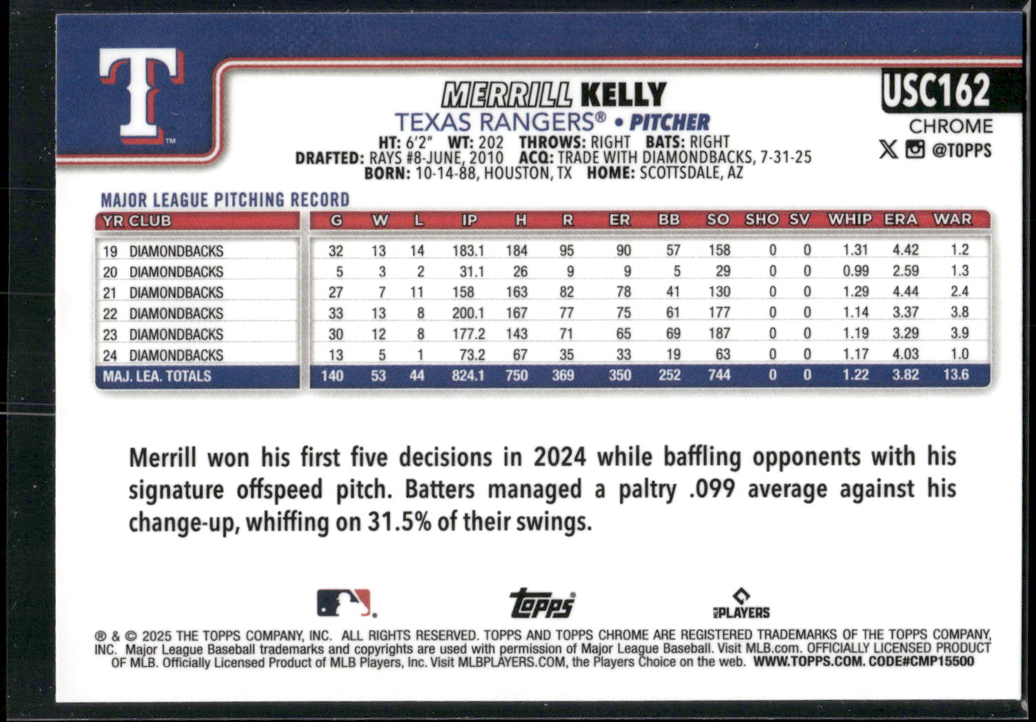 2025 Topps Chrome Update #USC162 Merrill Kelly