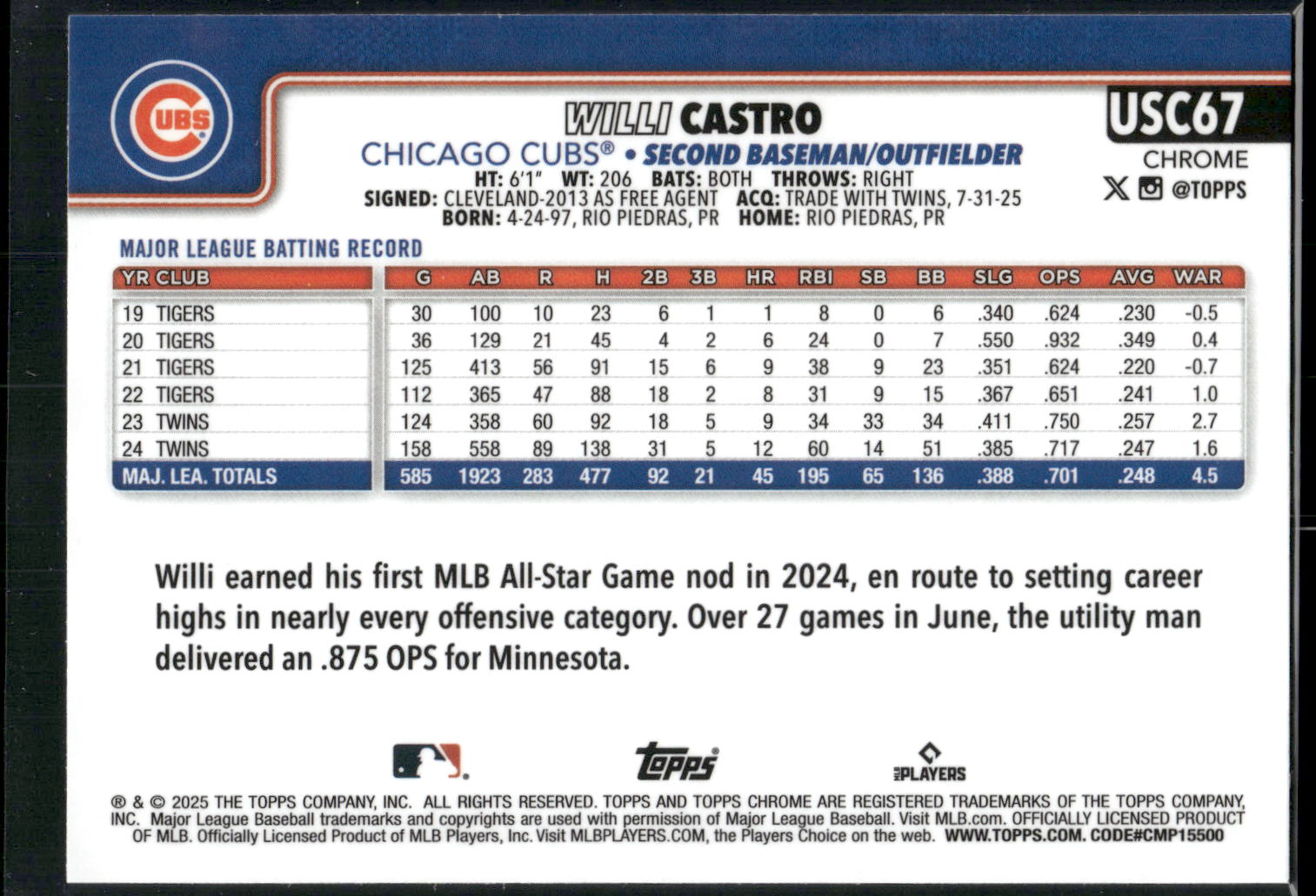 2025 Topps Chrome Update #USC67 Willi Castro