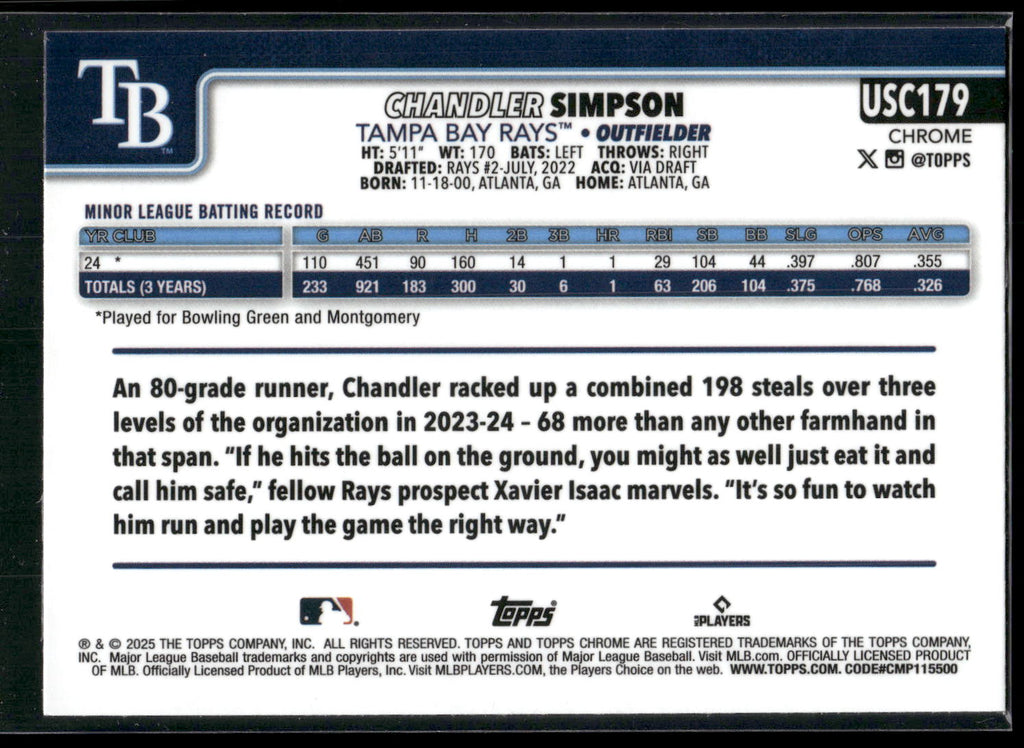 2025 Topps Chrome Update #USC179 Chandler Simpson