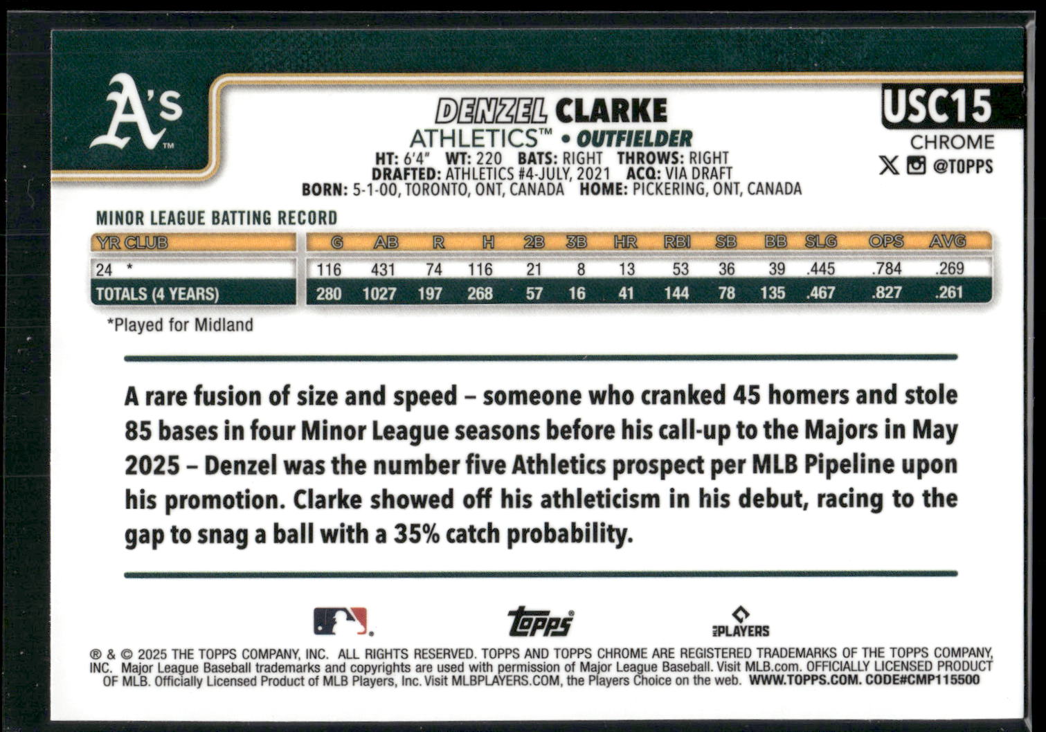 2025 Topps Chrome Update #USC15 Denzel Clarke