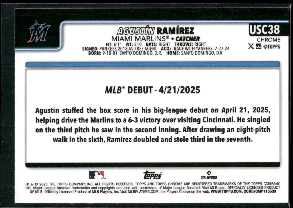 2025 Topps Chrome Update #USC38 Agustín Ramírez