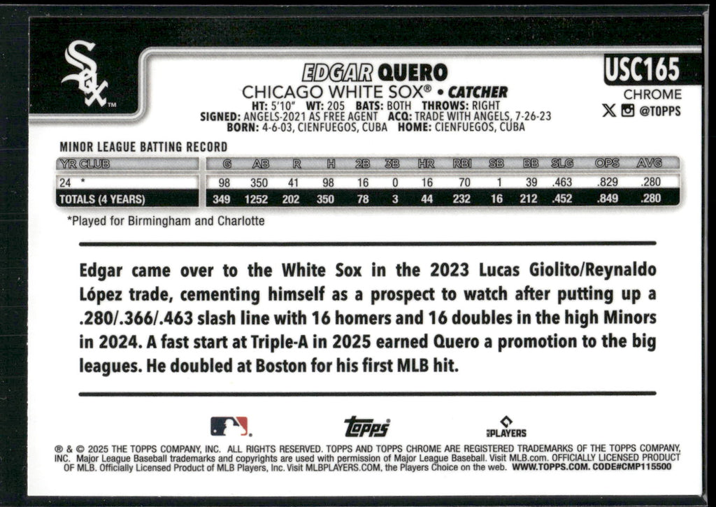 2025 Topps Chrome Update #USC165 Edgar Quero