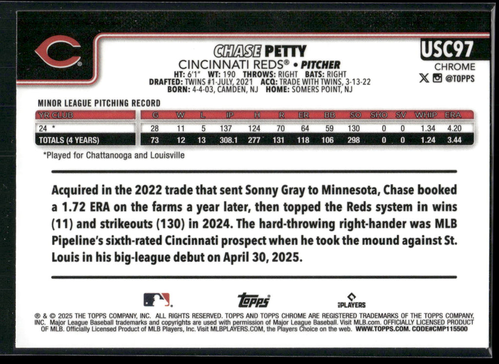 2025 Topps Chrome Update #USC97 Chase Petty