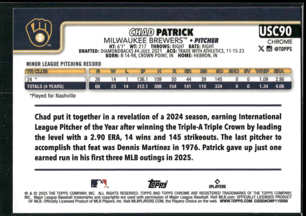 2025 Topps Chrome Update #USC90 Chad Patrick