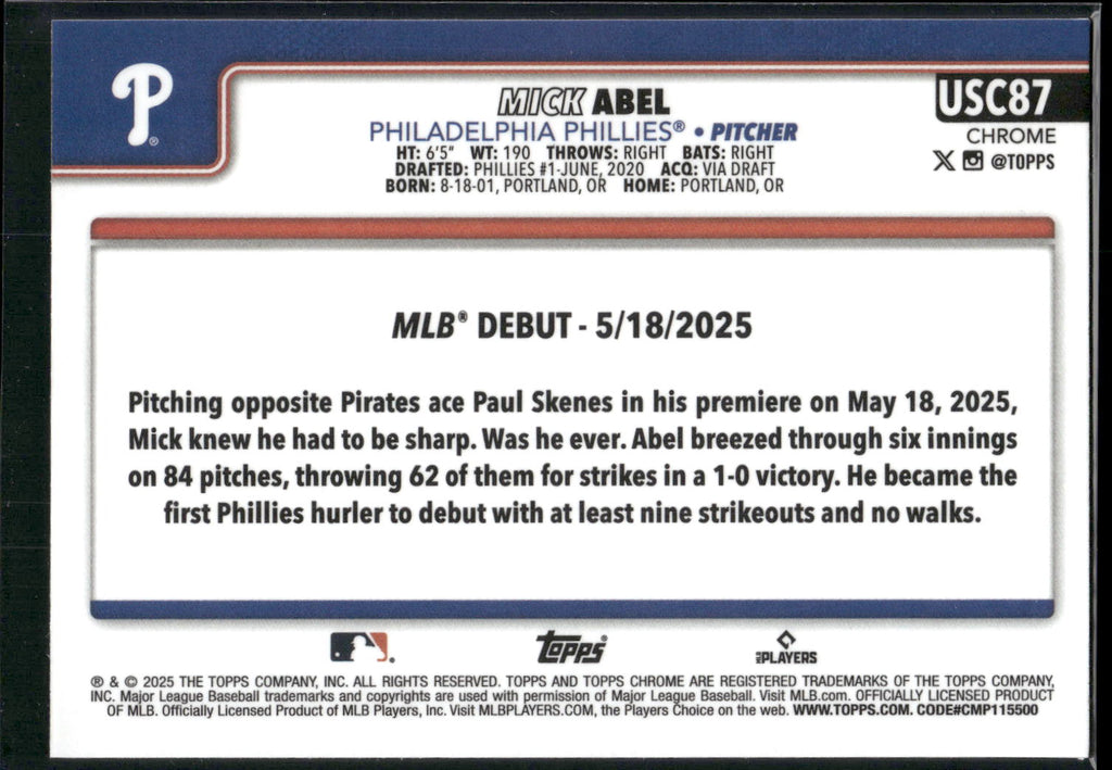 2025 Topps Chrome Update #USC87 Mick Abel