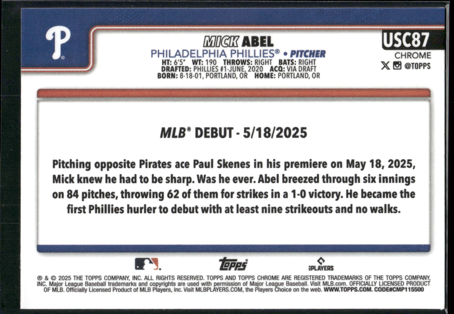 2025 Topps Chrome Update #USC87 Mick Abel